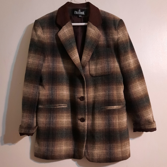 1980's plaid wool blazer w/ suede accents - Picture 9 of 12